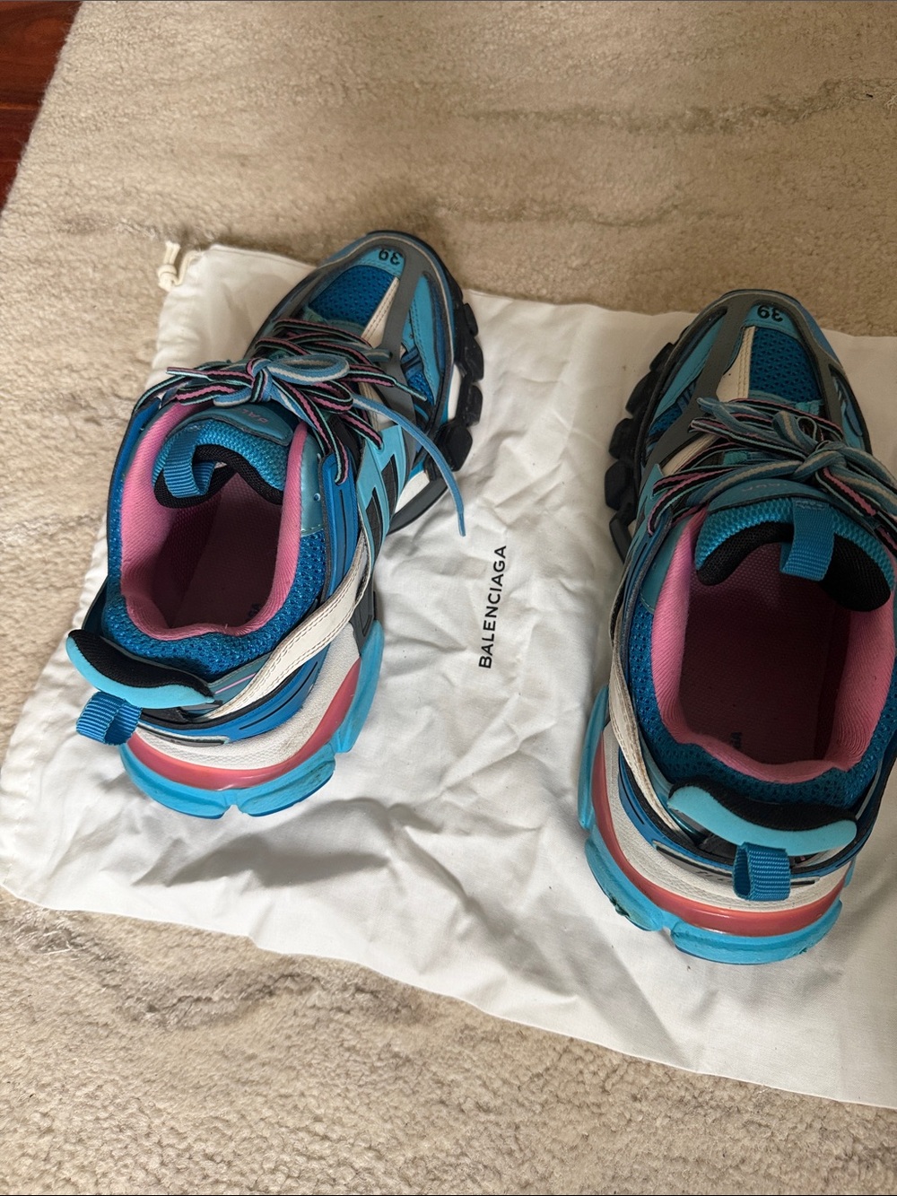 Balenciaga Women's Chunky Runner Sneakers in Blue and Pink